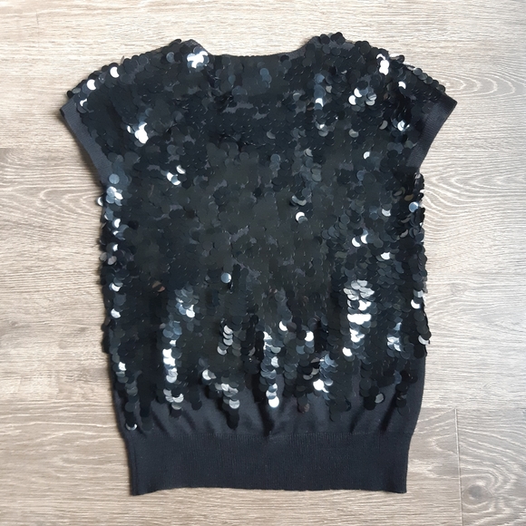 Holt renfrew black beaded knit top. Wool blend. Really beautiful - Picture 2 of 4